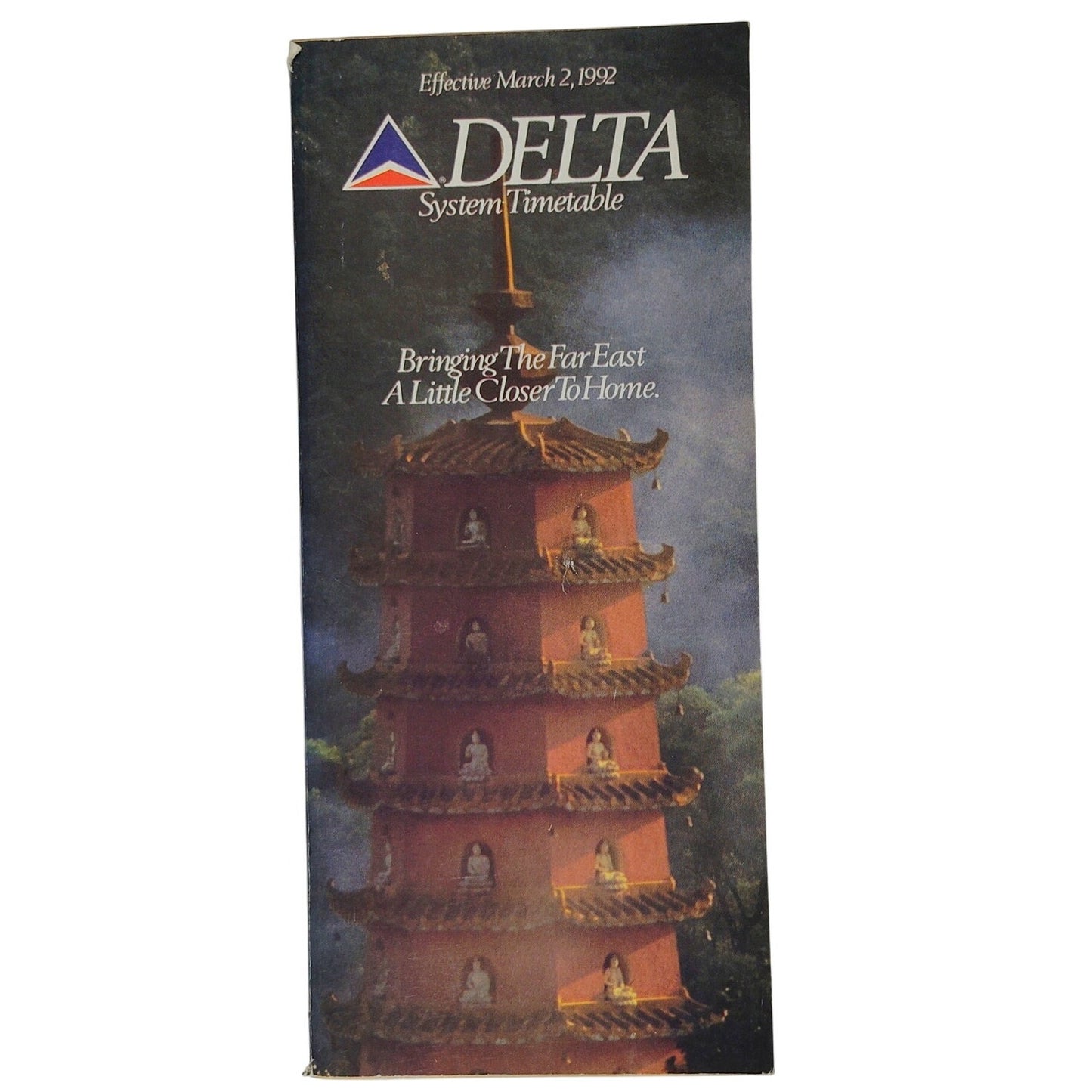 Delta Air Lines System Timetable, March 2, 1992, 504 Pgs., Far East Pagoda Cover