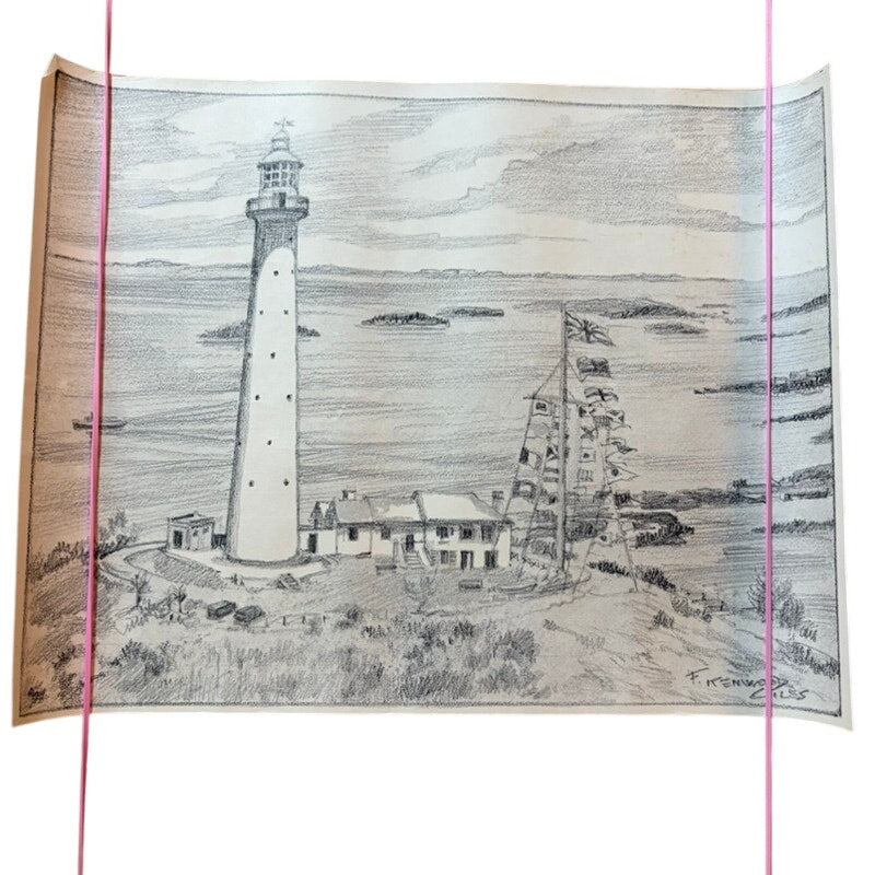 VTG F Kenwood Giles Original Pencil Sketches (2) - Flat Holm Lighthouse, Bermuda