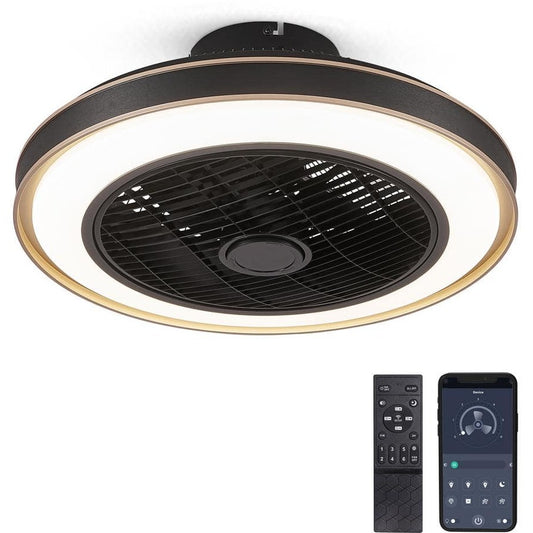 20 in. Indoor Black Modern Low Profile Ceiling Fan with LED Light Caged Enclosed Ceiling Fan with Remote and Smart APP Control