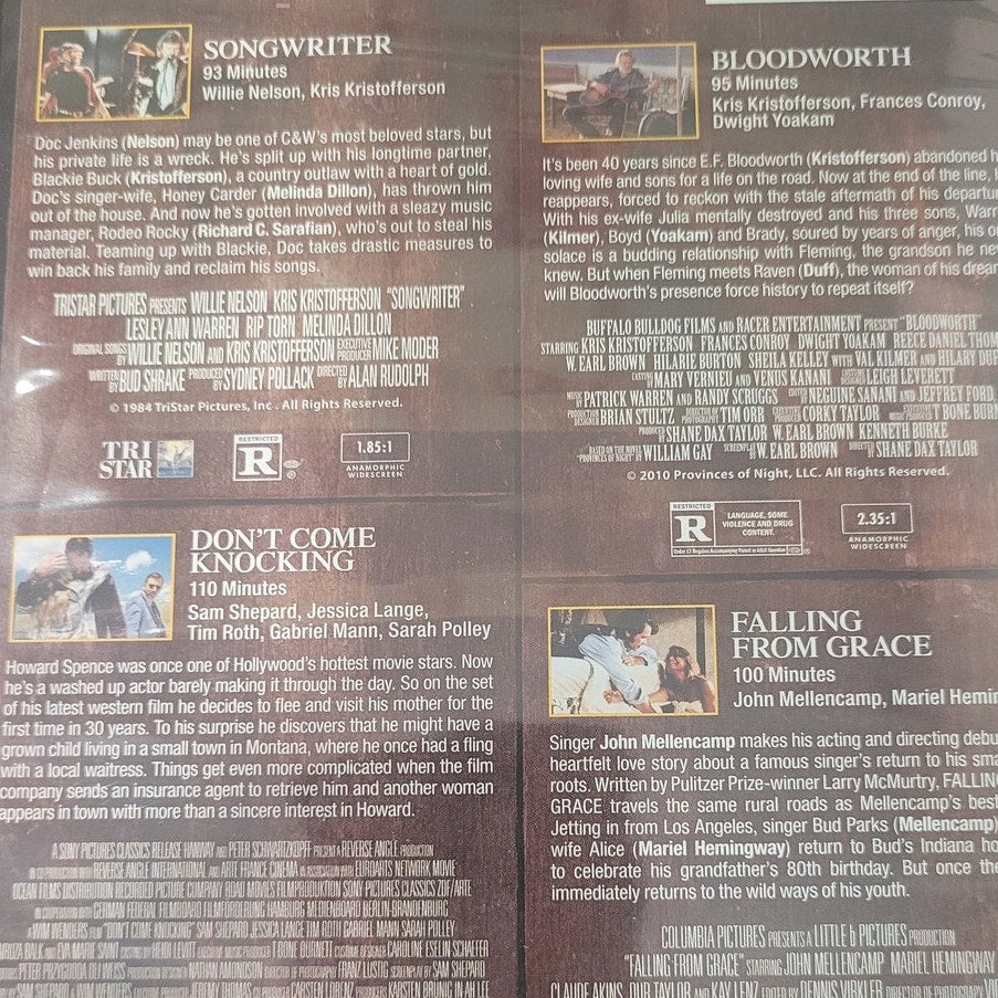 4 Movie DVD Set – Songwriter, Bloodworth, Falling Grace, Don’t Come Knocking