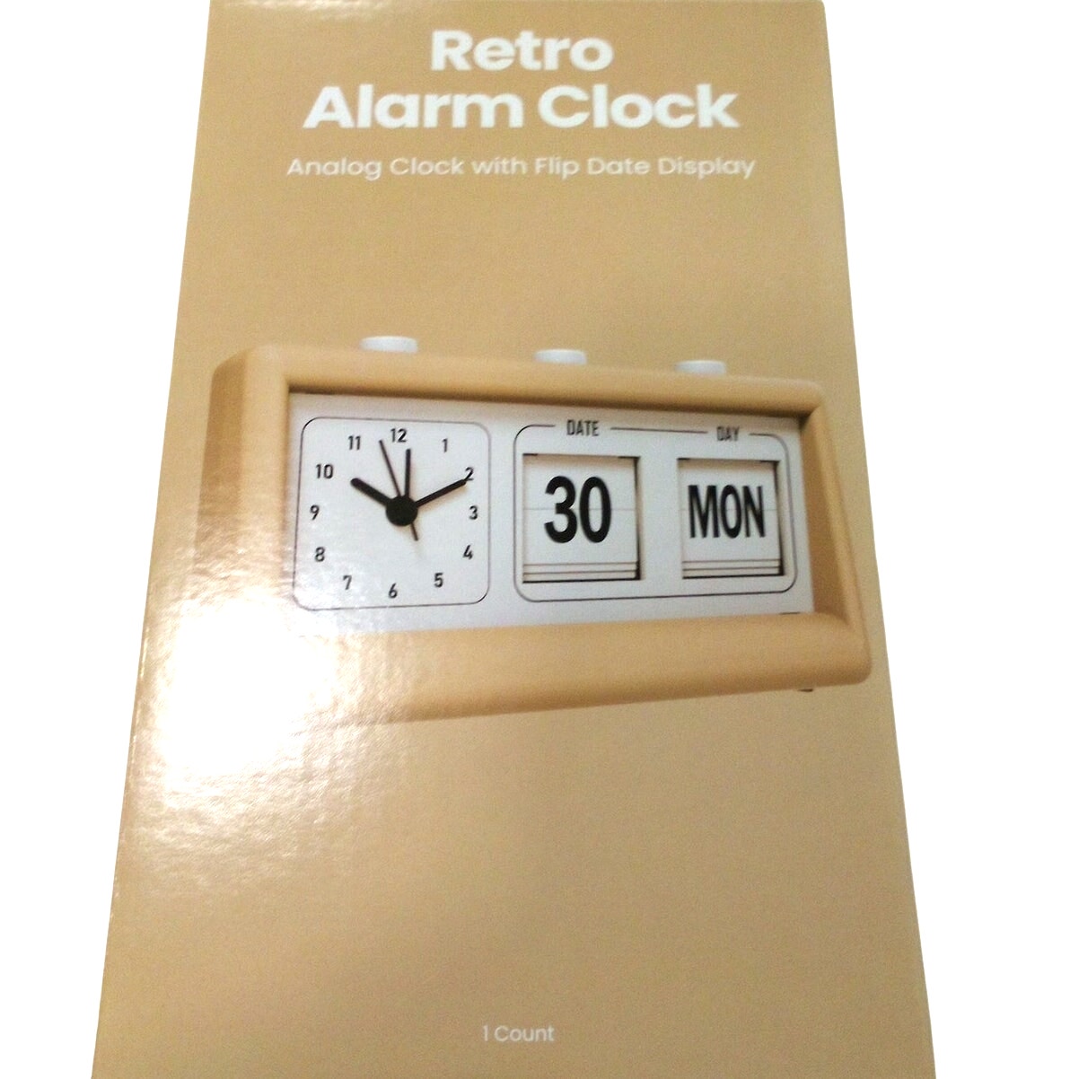 GEMS Retro Analog Alarm Clock – Beige – Flip Date/Day – 7.48 in W × 4.13 in H