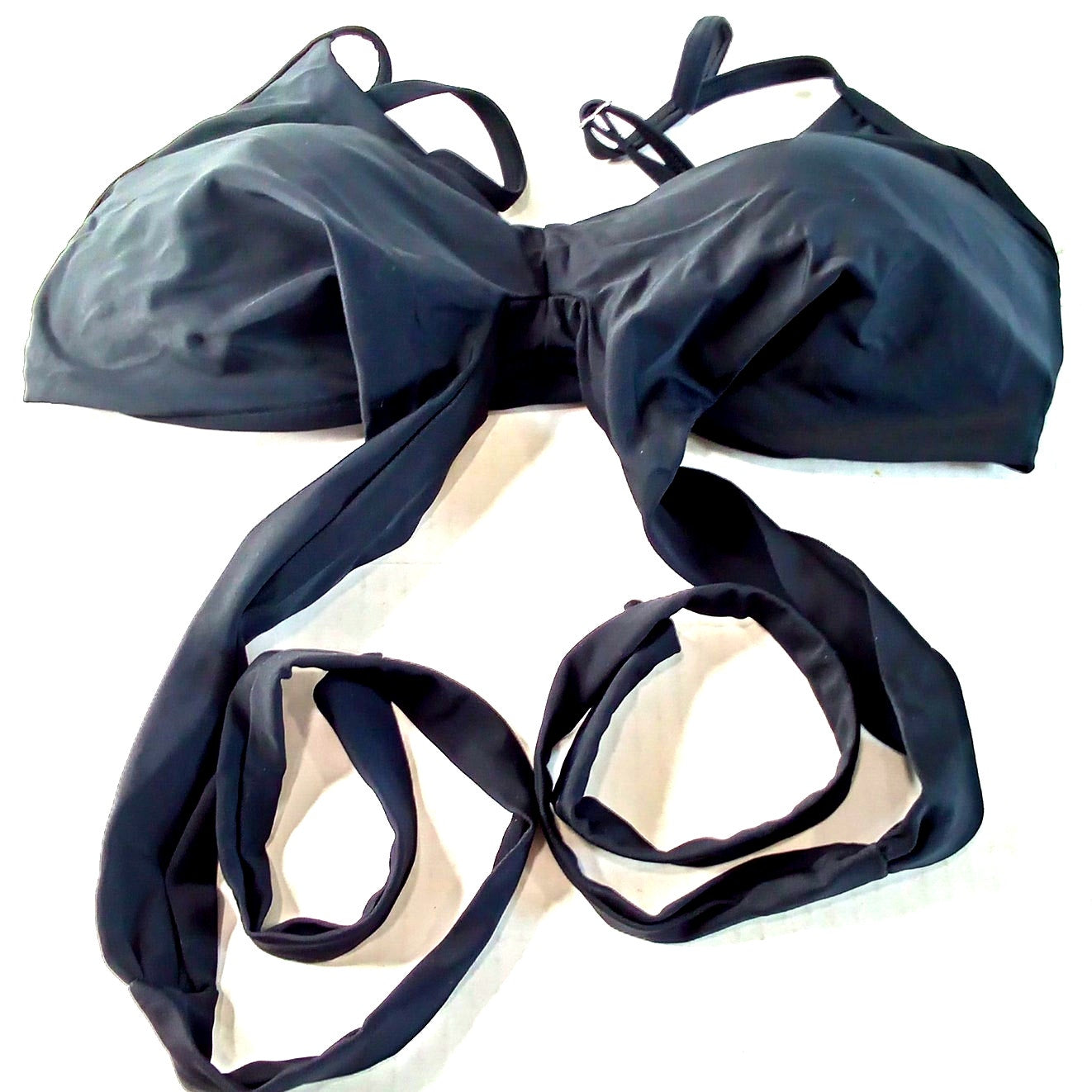 Women’s Pullover Bikini Swim Top Black M, Decorative Front Tie
