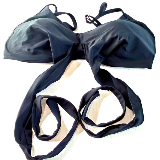 Women’s Pullover Bikini Swim Top Black M, Decorative Front Tie