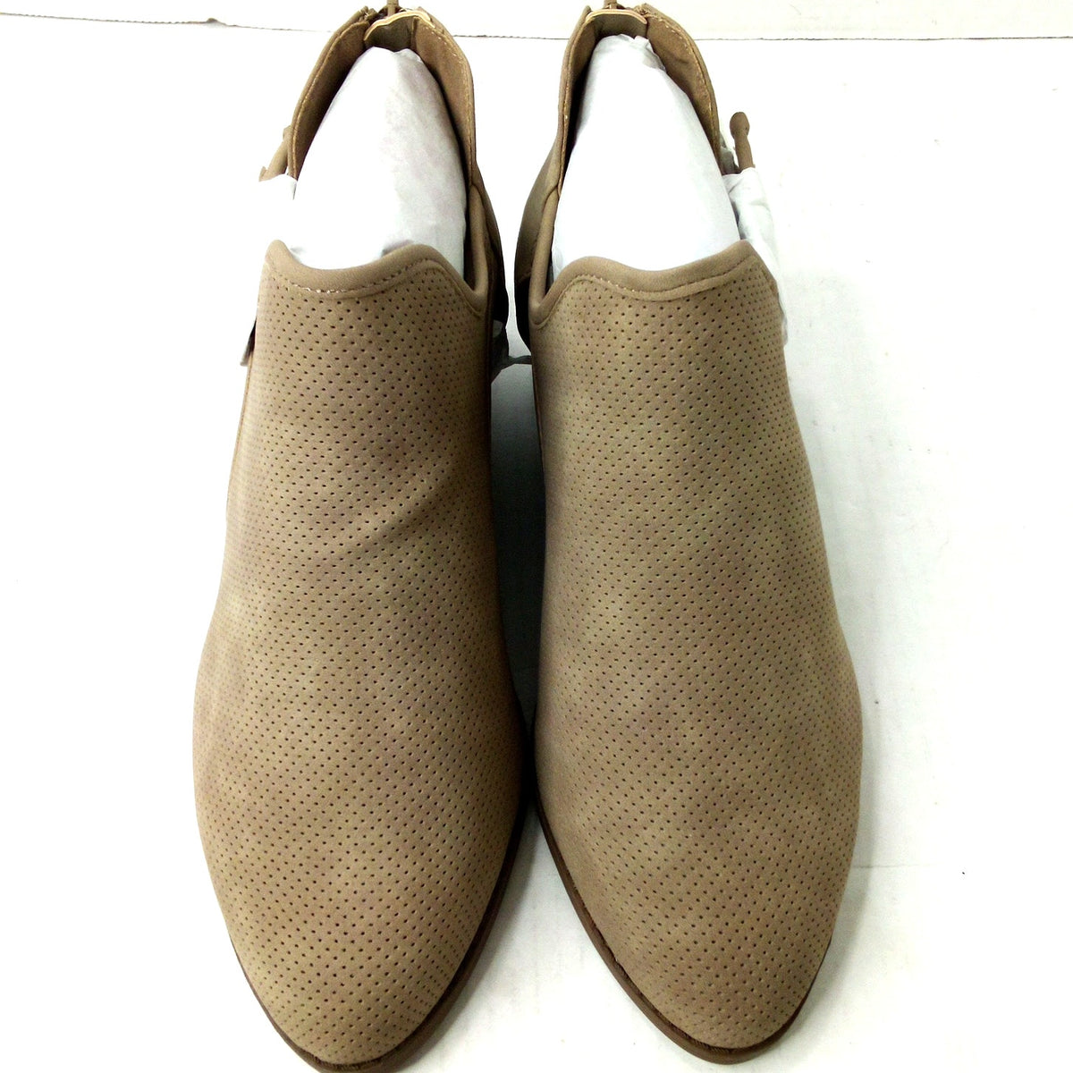 Lane Bryant 10W Taupe Perforated Cutout Ankle Booties Pointed Toe Block Heel