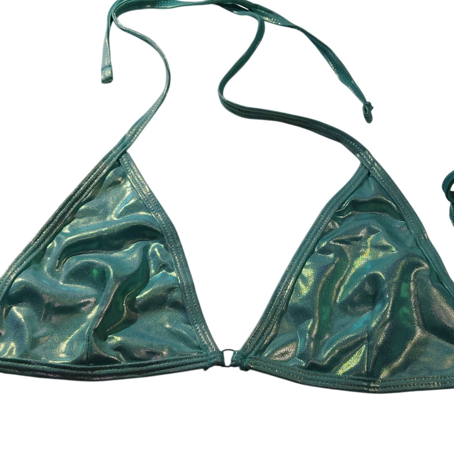 Teal Holographic Metallic Triangle Bikini Top – Medium – NWOT