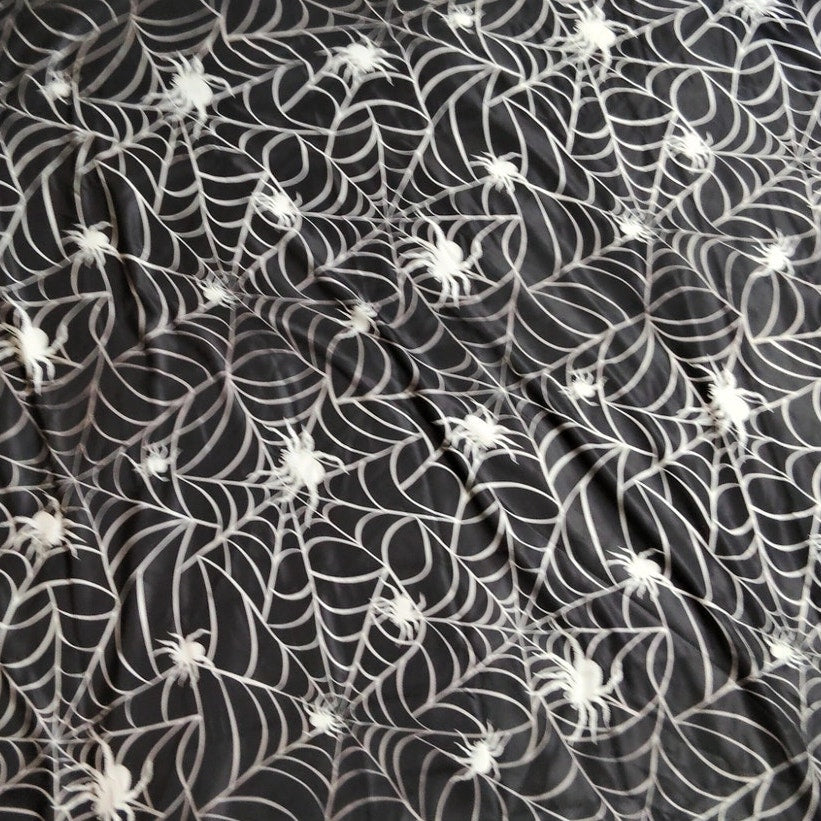 Spider Web Tablecloth – 5 Ft Diameter Round Halloween Tapestry – Black Background with White Spiders