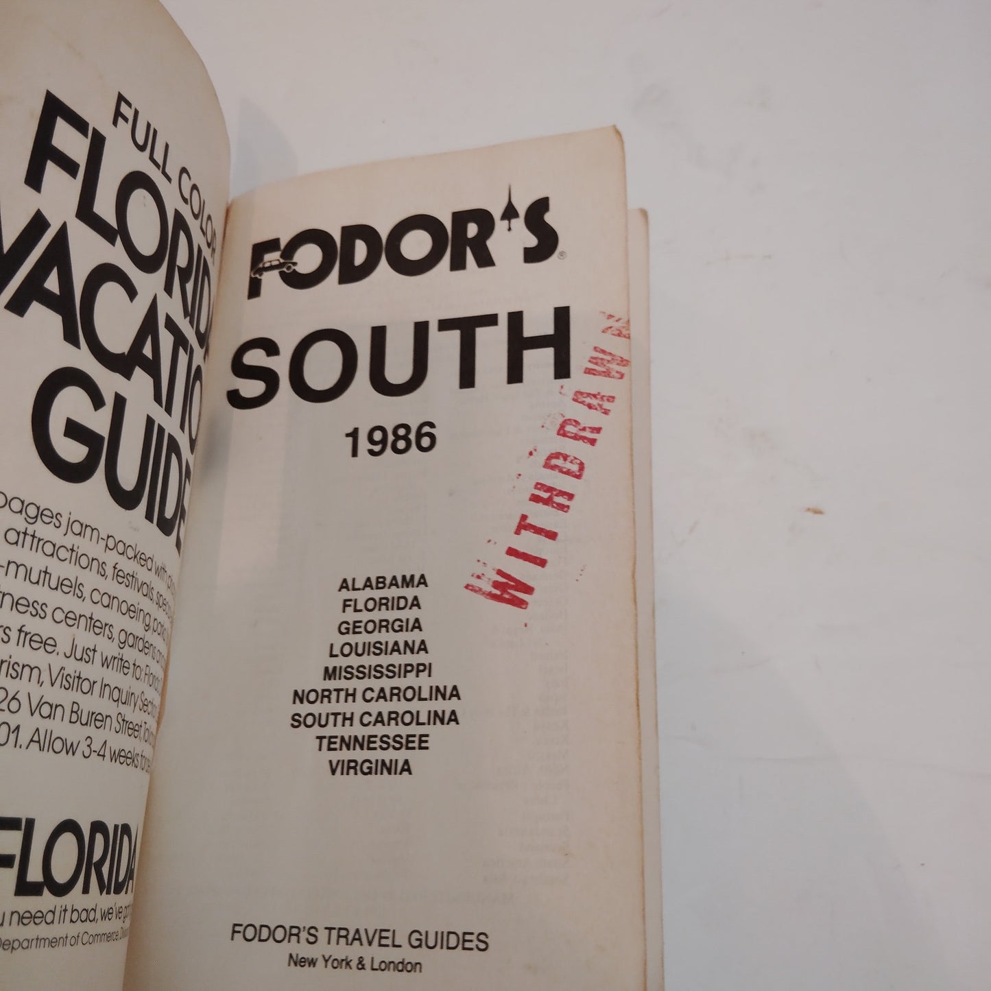 Fodor’s South 1986 Paperback Fair Cond Withdrawn Library Copy Travel Guide VTG