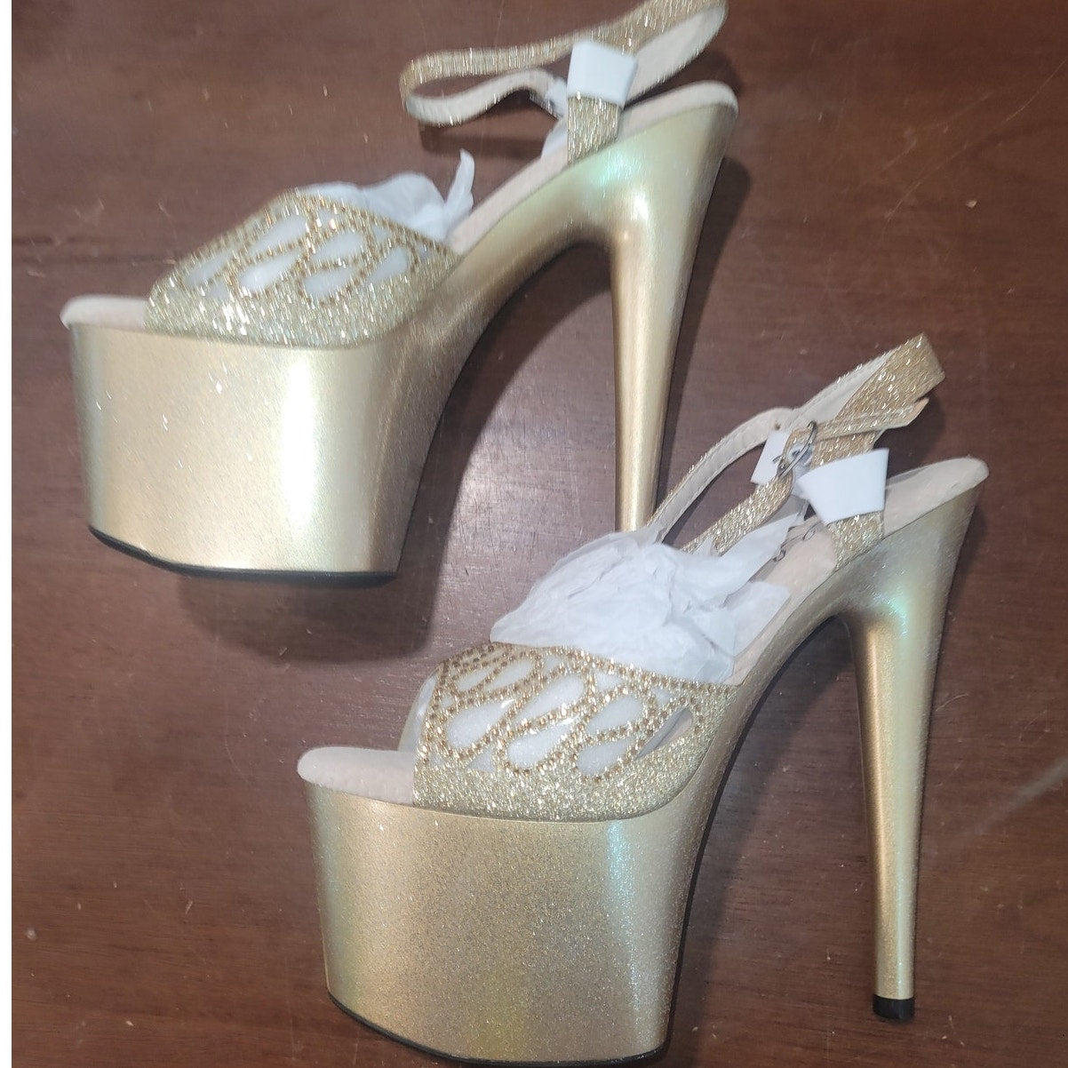 Ellie Shoes Women’s Gold Platform, Stiletto Heeled Sandals – 709-UNITY, Size 8