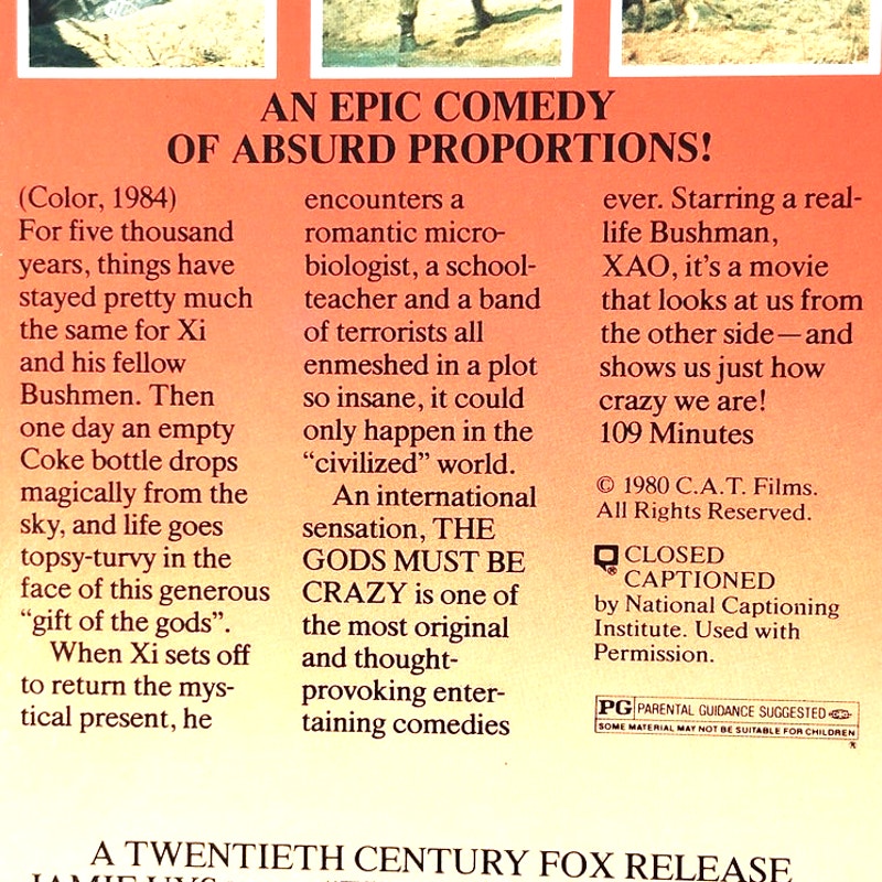 The Gods Must Be Crazy VHS 1986 Comedy Adventure N!xau Classic CBS/Fox Video