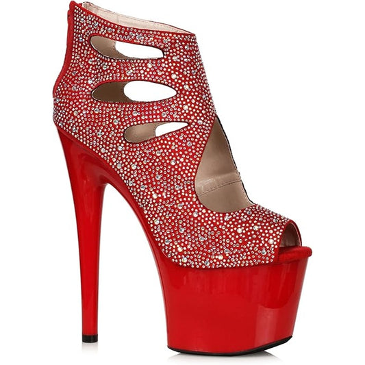 Ellie Shoes Red Ankle Boots w/ Rhinestones, 709-WENDY, Size 6, Platform Stiletto
