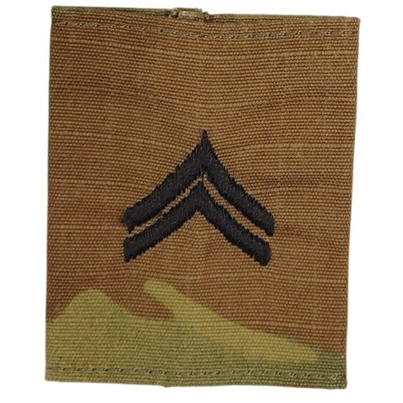 US Army Corporal CPL E‑4 Subdued Rank Slip‑On Tab OCP Camo – 1‑3/4" × 2"