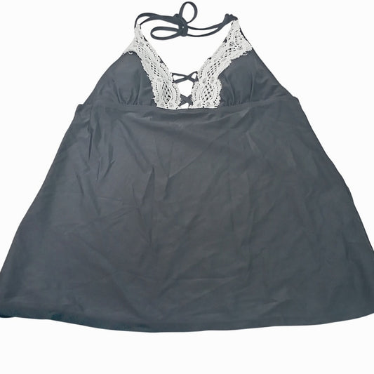 Peddney Black Lace Halter Tankini Top Women’s Large Apron Style Swim