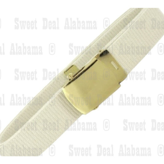 USN Female Belt, White Cotton w/ Gold Mirror Buckle & Tip Navy Uniform Accessory