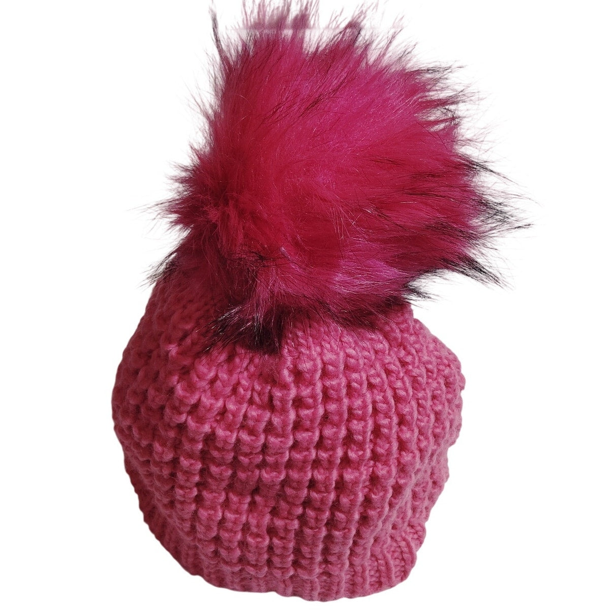Kyi Kyi Faux Fur Pom Pom Knit Hat – Blush Fuchsia – One Size