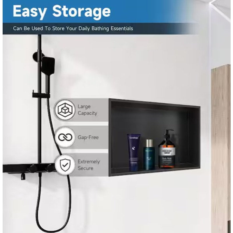 BWE Double Shower Niche – Matte Black – 8"W x 12"H x 4"D – Model A‑91132‑B