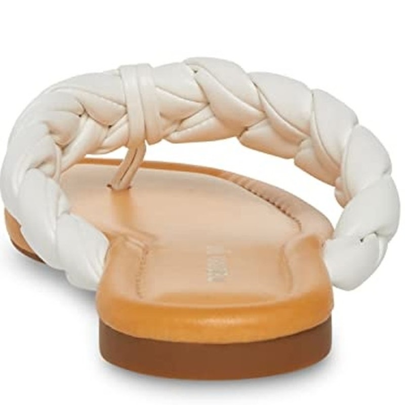 Madden Girl Precise Sandal – White Paris, Women’s 6, Braided Thong Flat Slip-On