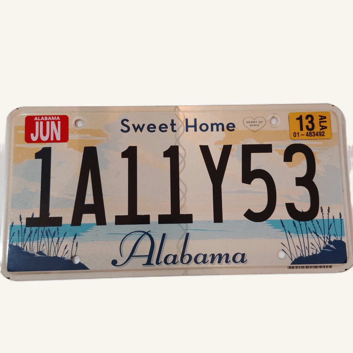 Vintage 2013 Alabama Sweet Home License Plate 1A11Y53 State Tag White Blue