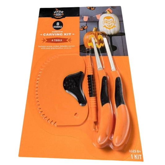 Hyde & EEK Boutique Halloween Pumpkin Carving Kit, 8 Stencils, 4 Easy-Grip Tools