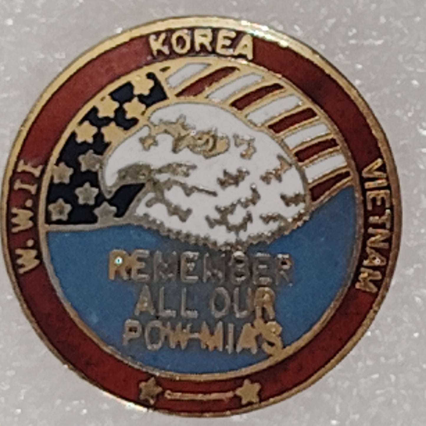 WWII Korea Vietnam POW-MIA Memorial Novelty Hat/Lapel/Brooch Pin, Enamel Metal