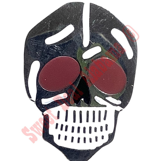 Red-Eye Death Skull Hat, Lapel or Tie Pin, 1-1/8"H x 3/4"W