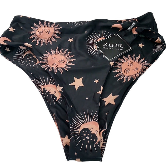Zaful Celestial Sun Moon High Waist Bikini Bottoms Women’s Small (US 4) Retro