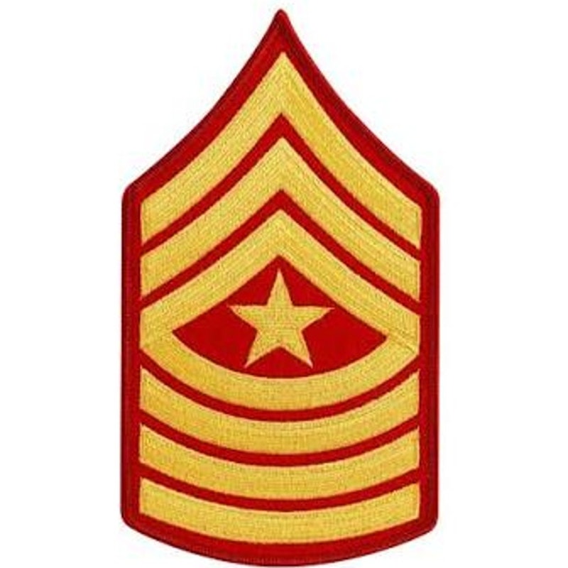 Vintage USMC Sergeant Major E‑9 Chevron Patch – Gold on Red – 5" × 2‑7/8"