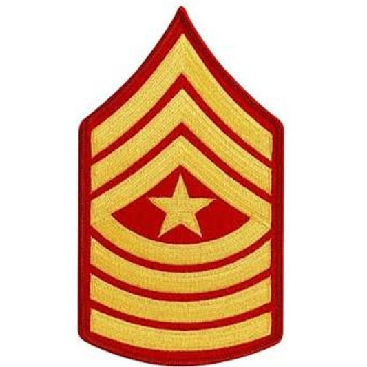 Vintage USMC Sergeant Major E‑9 Chevron Patch – Gold on Red – 5" × 2‑7/8"