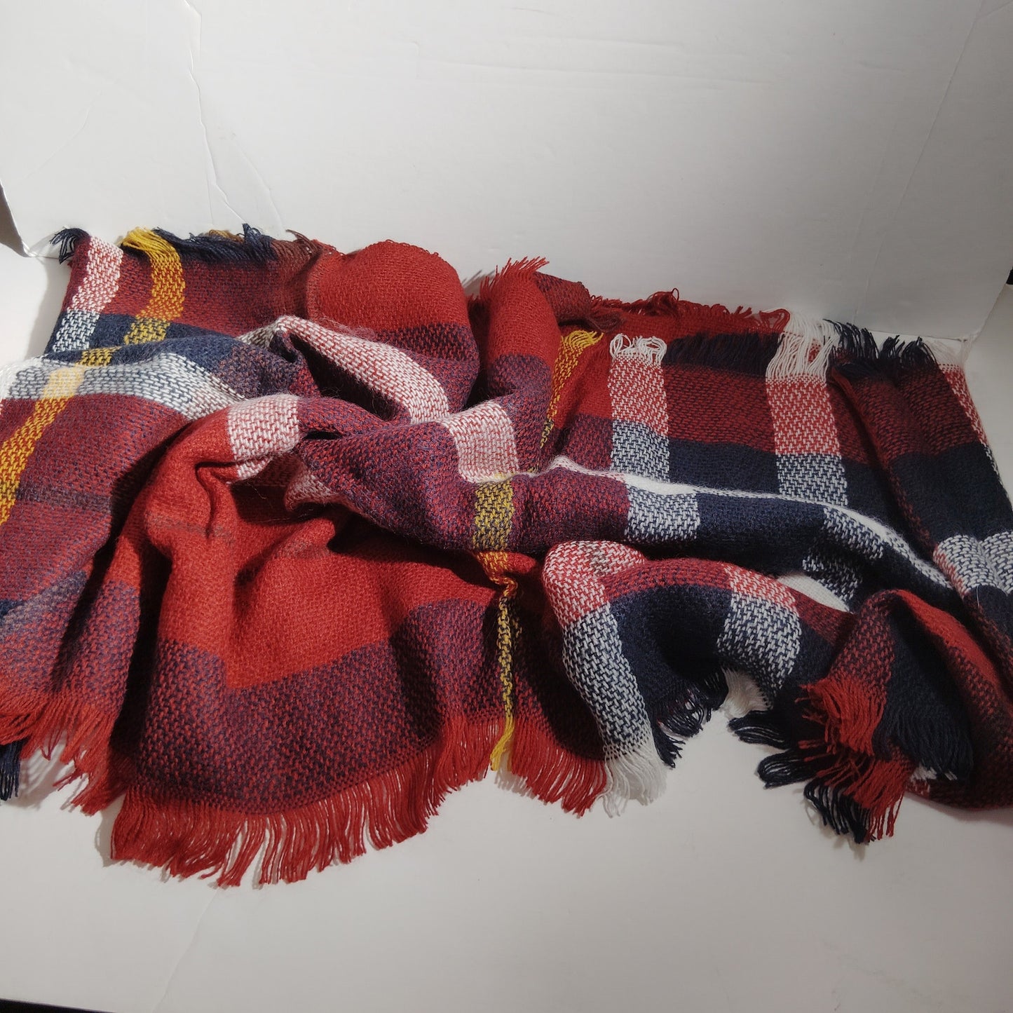 Lucky Leaf Infinity Scarf Plaid Navy/Burgundy Acrylic 36" × 20" Fall/Winter Wear