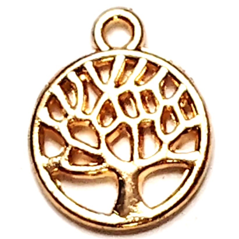 Tree of Life Charm Gold‑Tone Filigree Round Pendant 3/8" Jewelry Making