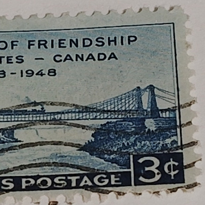 1948 3¢ U.S.–Canada Friendship Stamp – Scott 961 – Niagara Bridge – Centennial