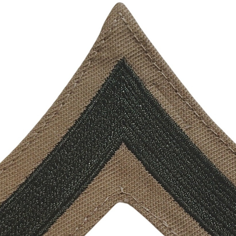 1 Pair USMC Private First Class E‑2 Chevrons, Khaki/Green 2‑7/8" × 2‑3/4" (Pair)