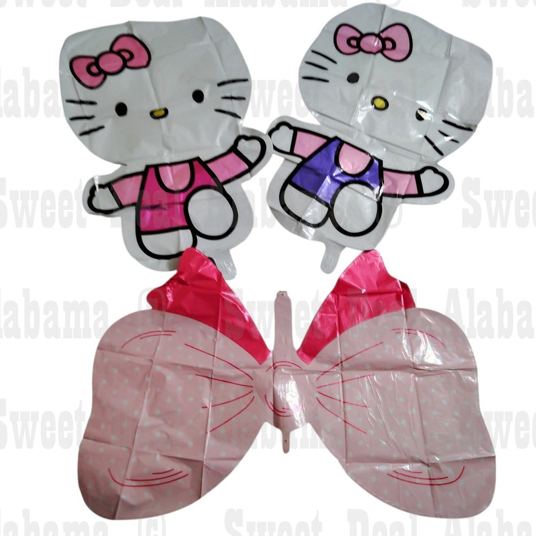 Hello Kitty Mylar Foil Balloons, 2 -18"x25" Kitties & 1- 31"x21" Butterfly Décor