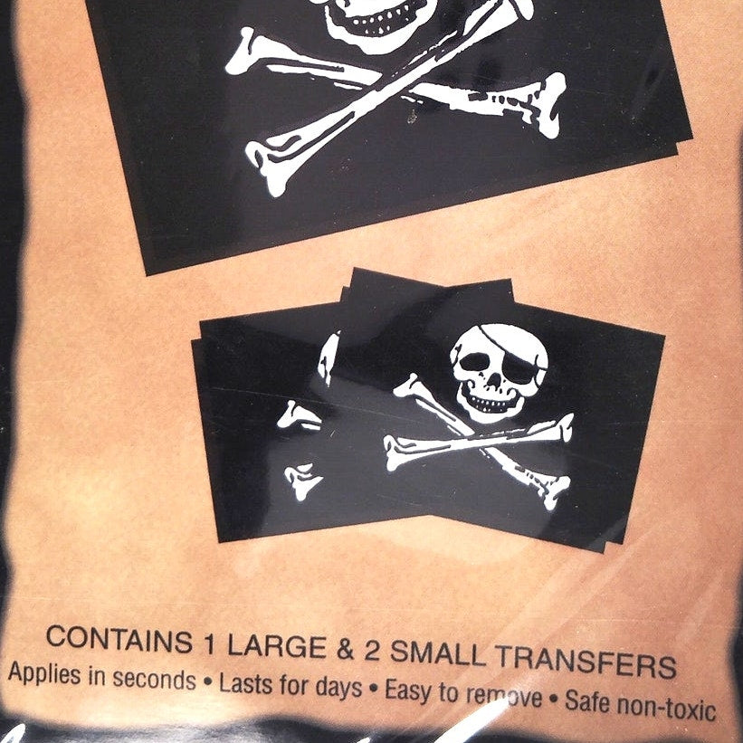 Jolly Roger Temporary Tattoos Novelty Pirate Skull Flag Set NIP