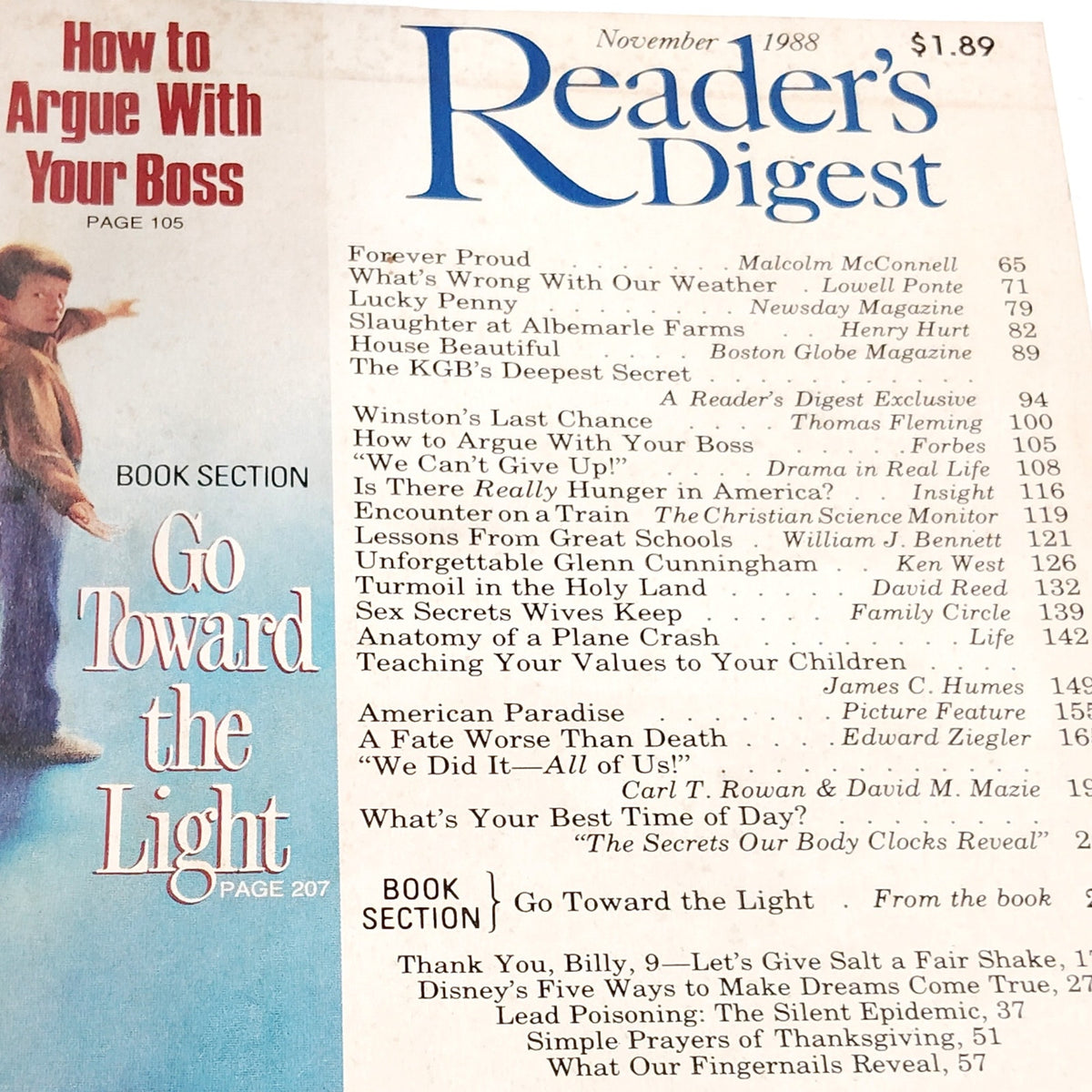 Reader's Digest Magazine November 1988 67th Year Vintage Back Issue