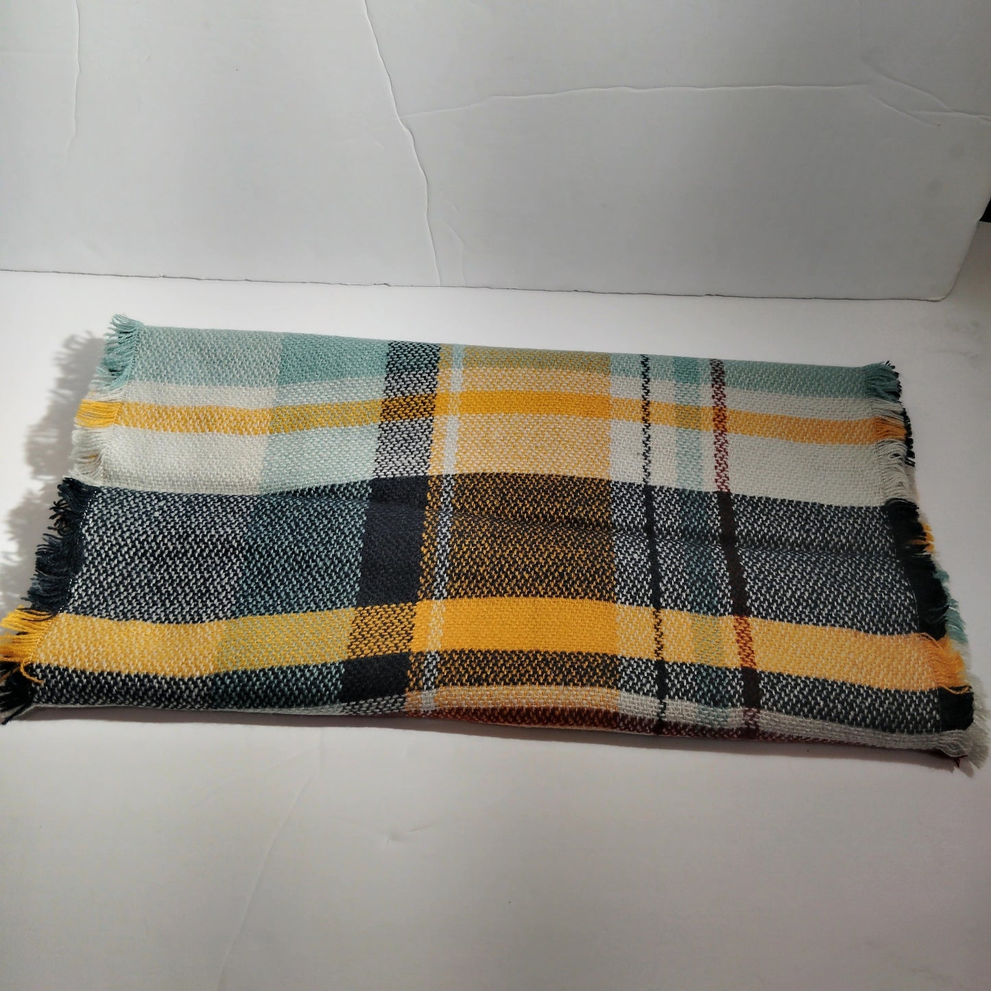 Lucky Leaf Infinity Scarf Aquamarine Plaid Acrylic 36" × 20" Fall/Winter Wear
