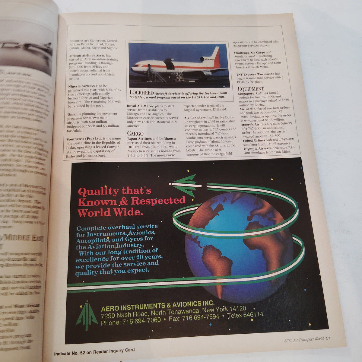 Air Transport World Magazine - August 1992 Aviation Industry Publication
