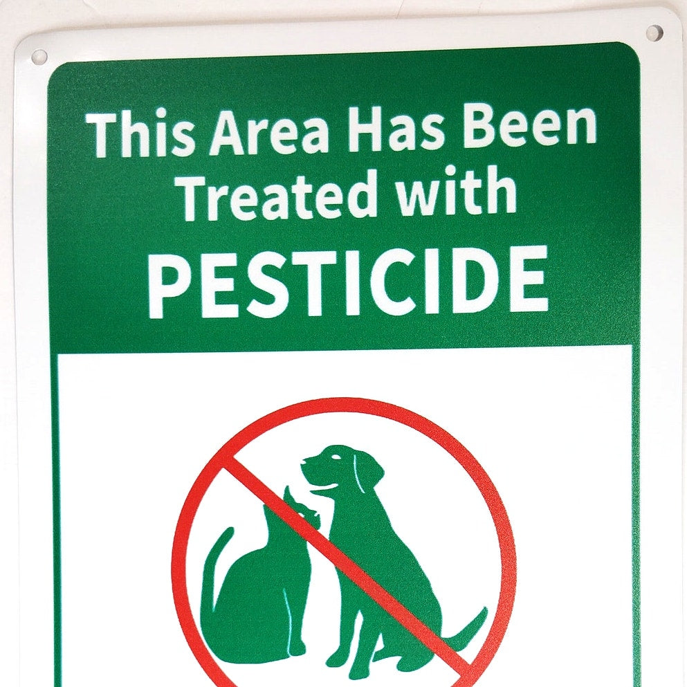 Pesticide Warning Tin Sign 12×8 Keep Pets Off Grass Green Safety Metal Decor