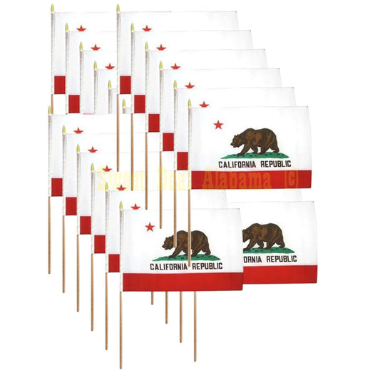 12-PK -  18"x12" State of California Flag, California Republic 24" Stick Flags