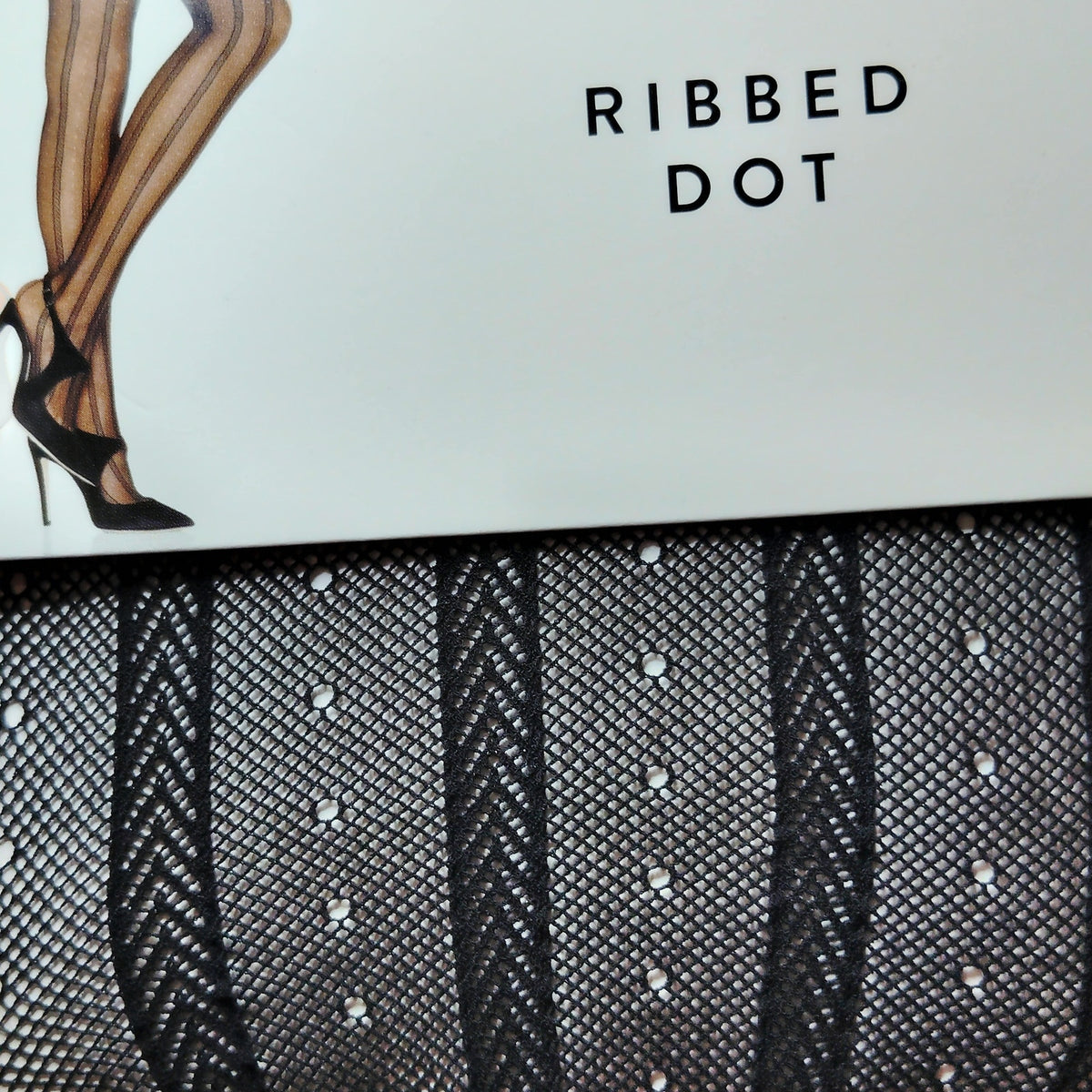 Hanes Beyond Ribbed Dot Tights - Small Black/White Sheer Textured Legwear