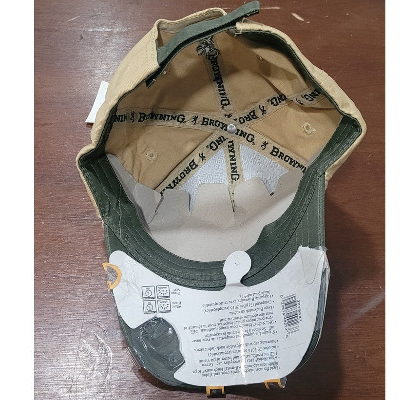 Browning Buckmark Baseball Cap Light Combo – Green/Tan Hat w/ LED Light, 3718541