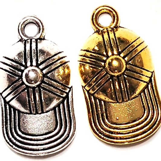 Baseball Cap Charms Set of 2 Patinated Gold & Silver Detailed Hat Pendants 5/8"