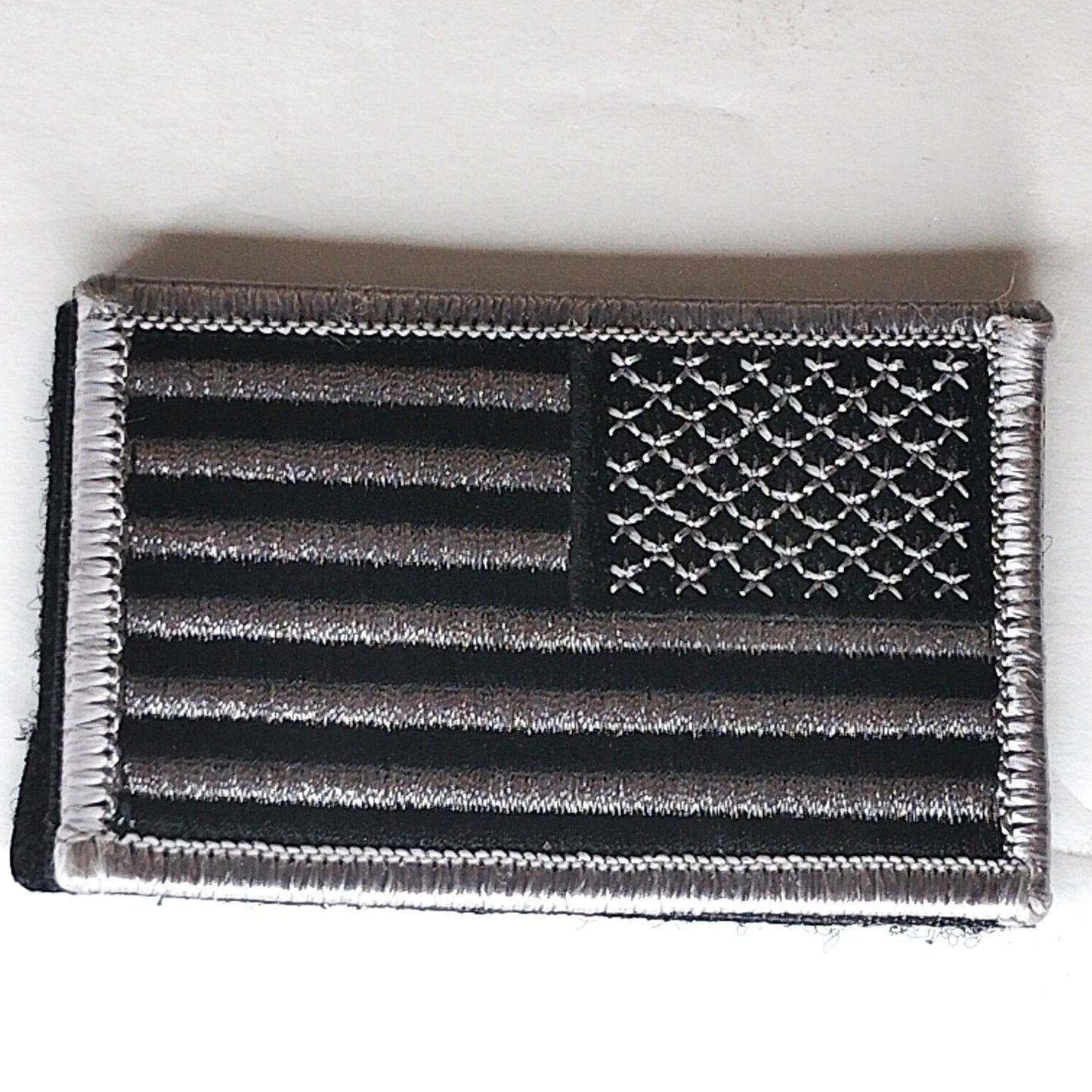 US Flag Patch Reverse Orientation Subdued Black Grey Tactical Hook Back 3"x2"