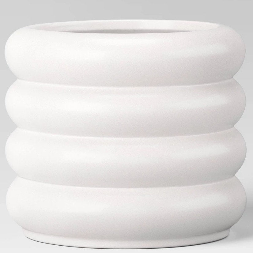 2 Large Bubble Ceramic Planters, White, 7-3/4"D x 6.50"H Plugged Bottom Drain