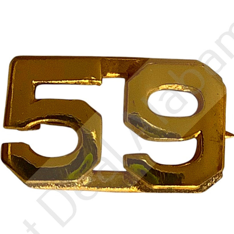 c.1910s Numeric "59", Brass Military C-Clasp Hat / Lapel / Collar Pins Set 3/8"H
