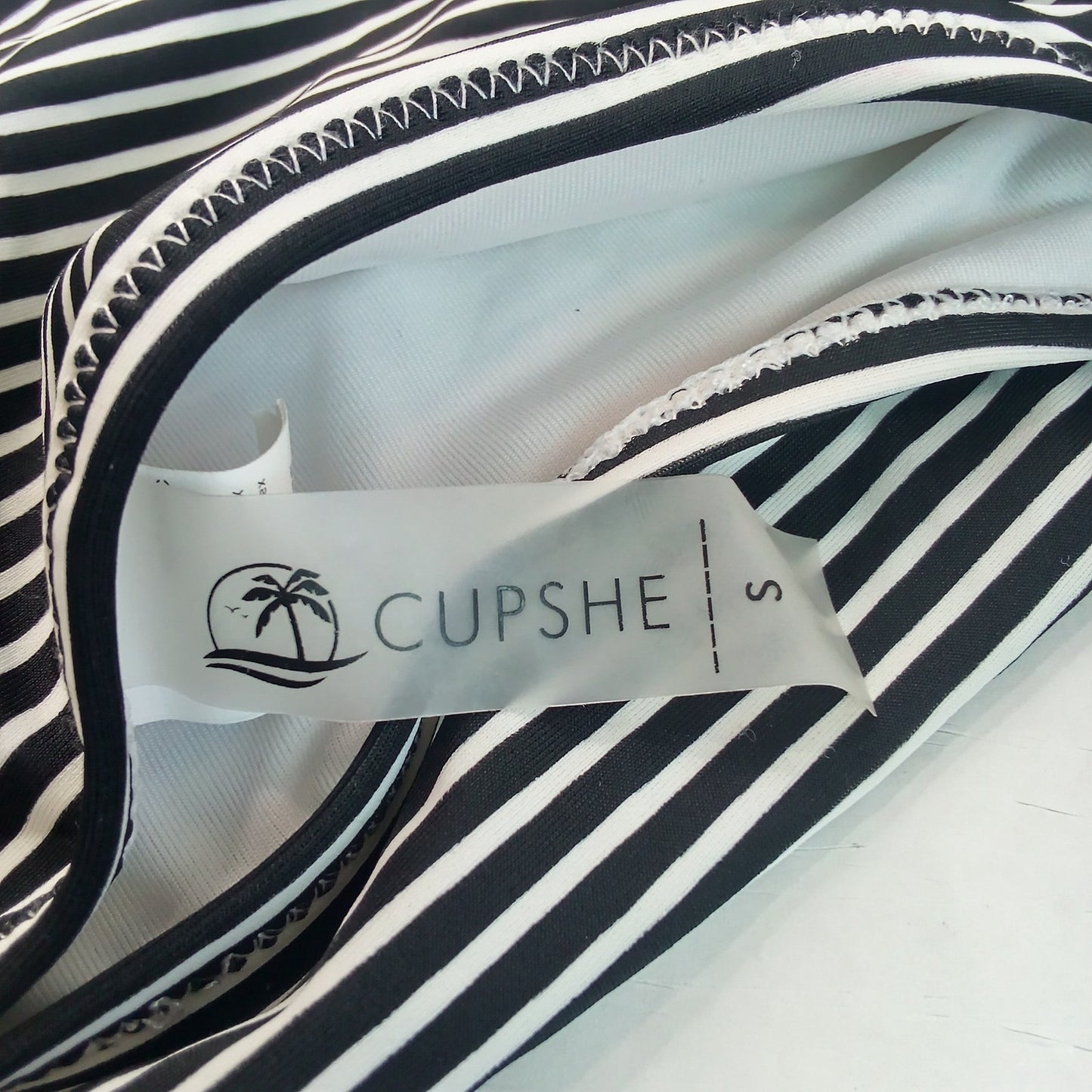 Cupshe Black White Striped High Waist Ruched Bikini Bottoms Women’s Small