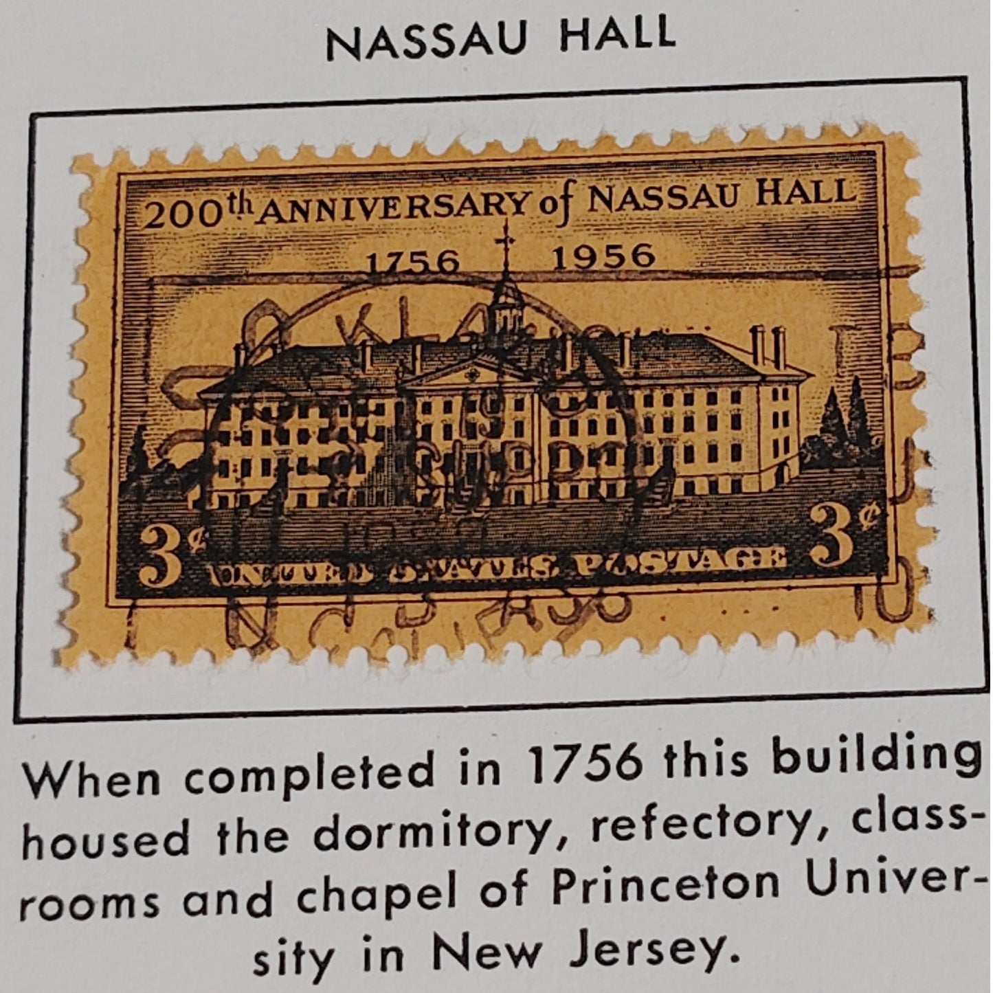 1956 3¢ Nassau Hall Bicentennial Stamp – Princeton University – Scott #1083