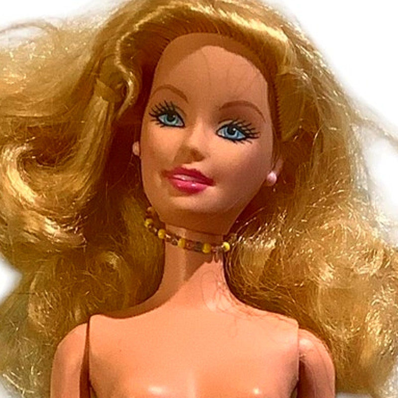 11.5" Barbie Doll Head (1998) & Body (1999), Beaded Necklace, Pink Stud Earrings