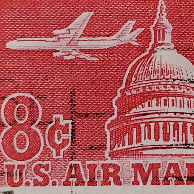1962 U.S. Airmail 8¢ Jet Over Capitol – Scott C65 Coil – Carmine – Used