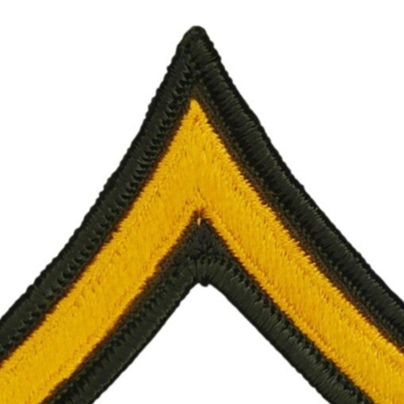 US Army Private E‑2 Rank Chevron Gold on Dark Green Single Sew‑On