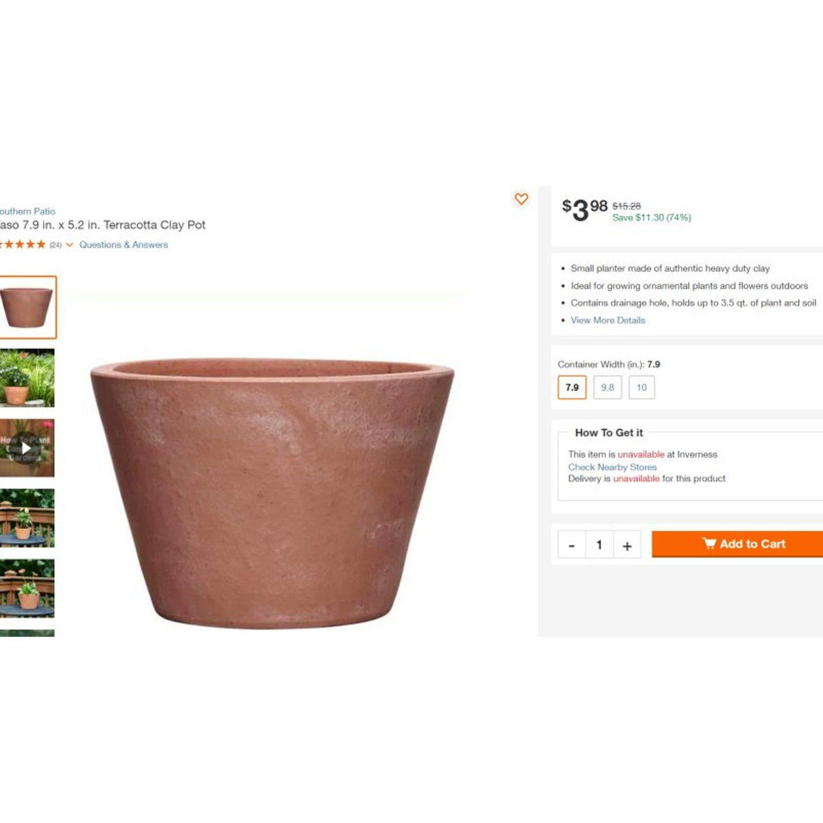 7.9 in. x 5.2 in. Terracotta Clay Pots (Case of 2) Southern Patio Pots